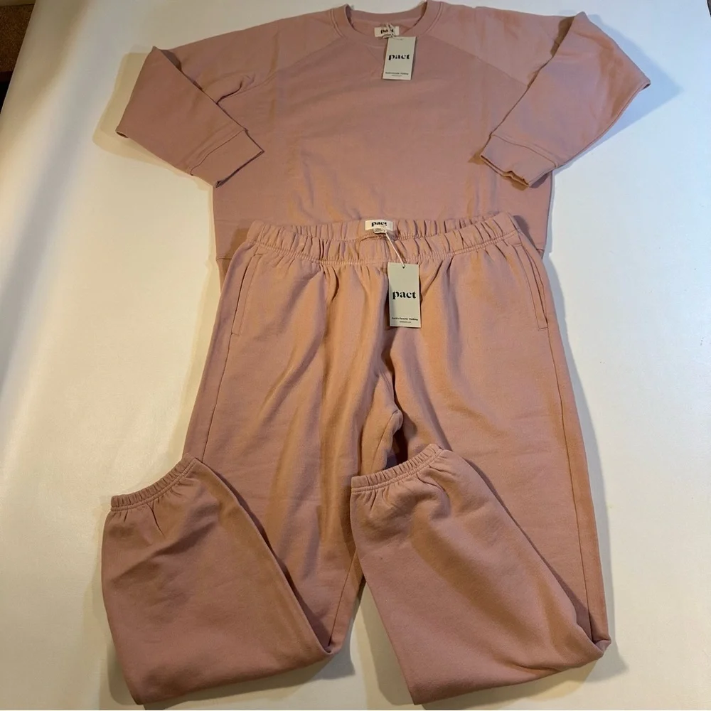 NWT Pact 100% Organic Cotton Pale Mauve French Terry 2-Piece Lounge Sweatsuit - Picture 2 of 9